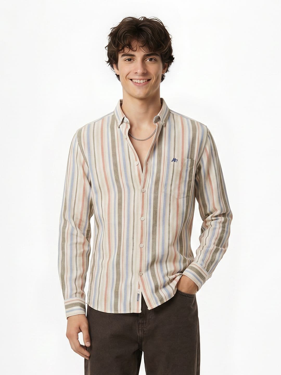 Aeropostale Vertical Striped Cotton Linen Casual Shirt - view 1
