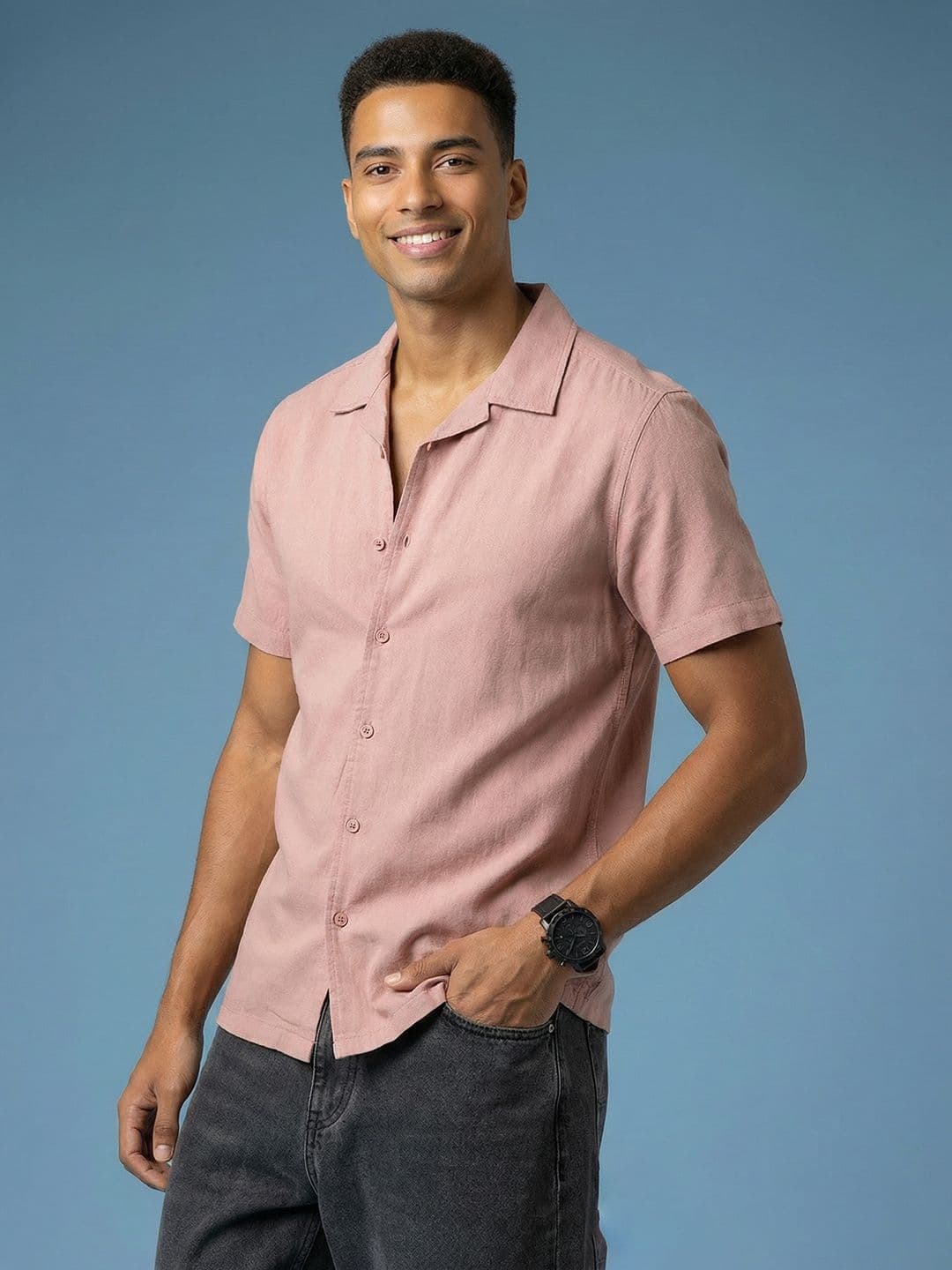 HERE&NOW Short Sleeves Pure Cotton Opaque Casual Shirt - view 1