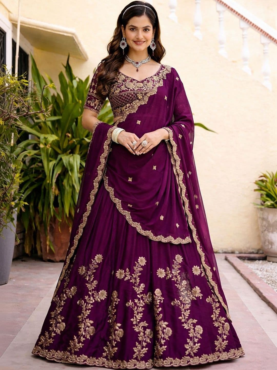 Piludi Embroidered Semi-Stitched Lehenga & Blouse With Dupatta - view 1