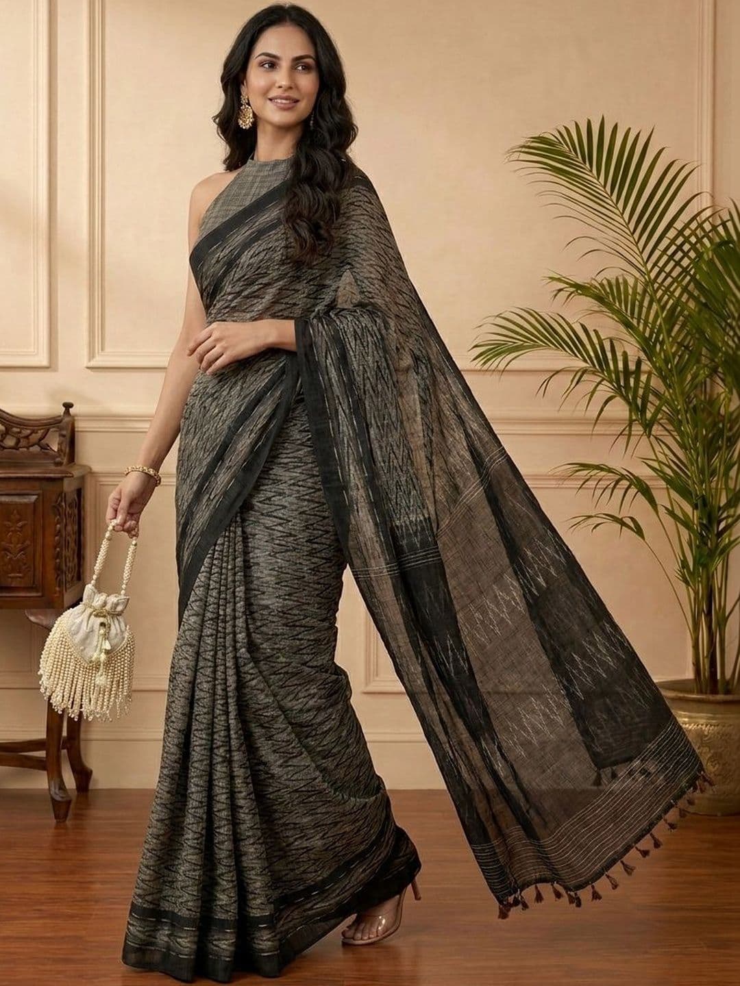 SZN Woven Design Linen Blend Saree - view 1