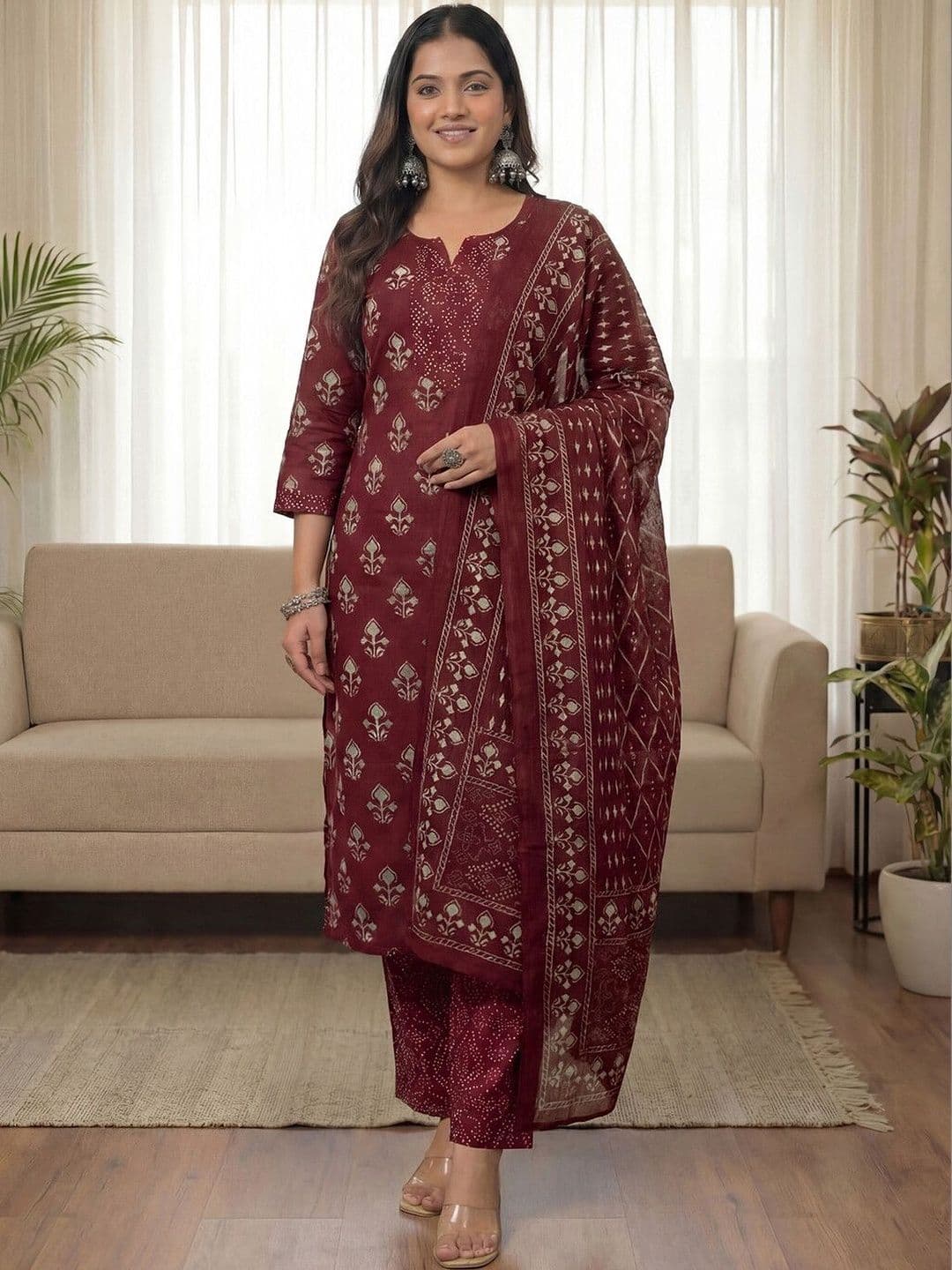 Skylee Pop Women Ethnic Motifs Printed Regular Kurta with Trousers & With Dupatta - view 1
