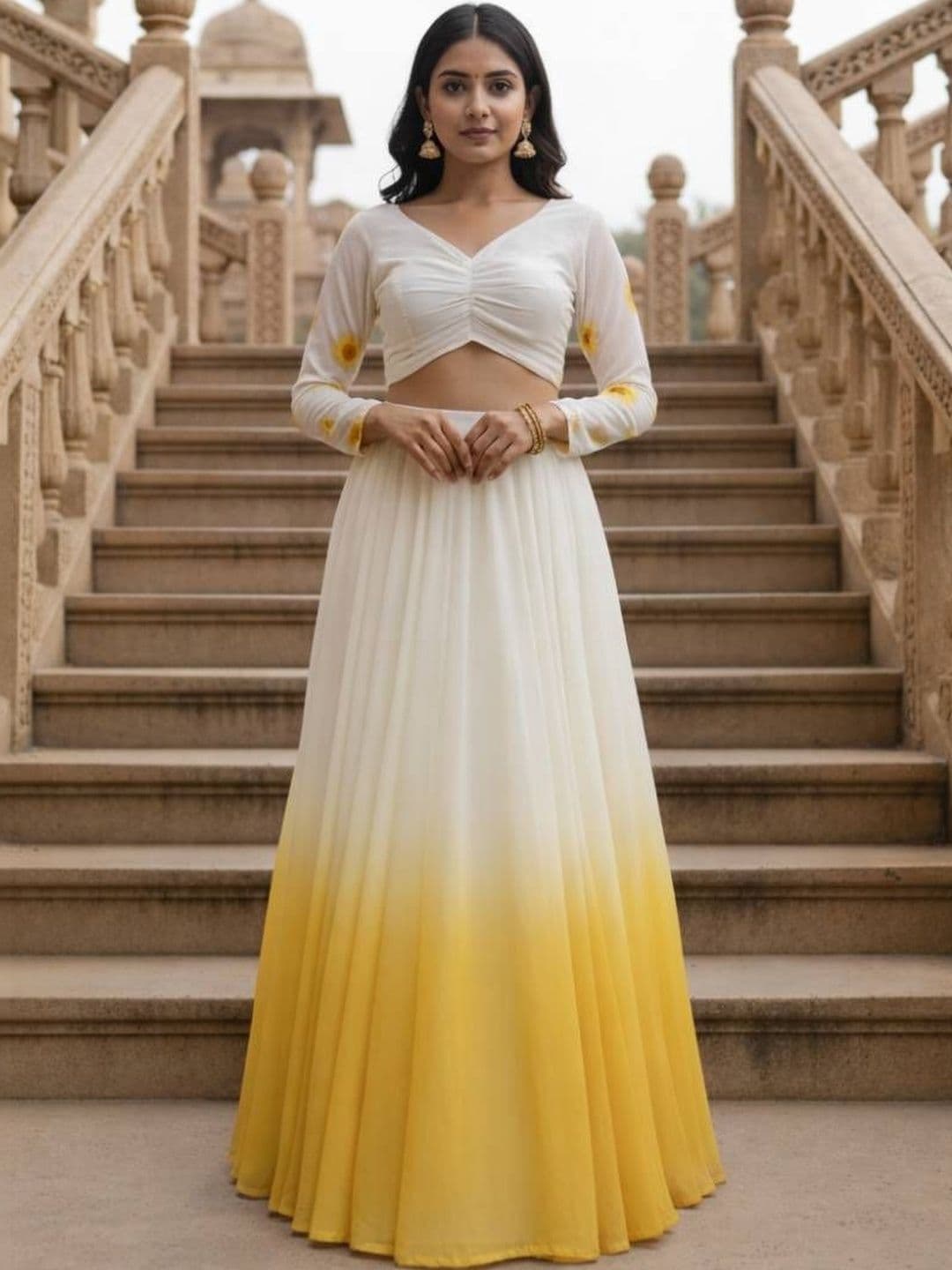 JIHU CULTURE White Printad work Georgette Lehenga Choli For Women - view 1