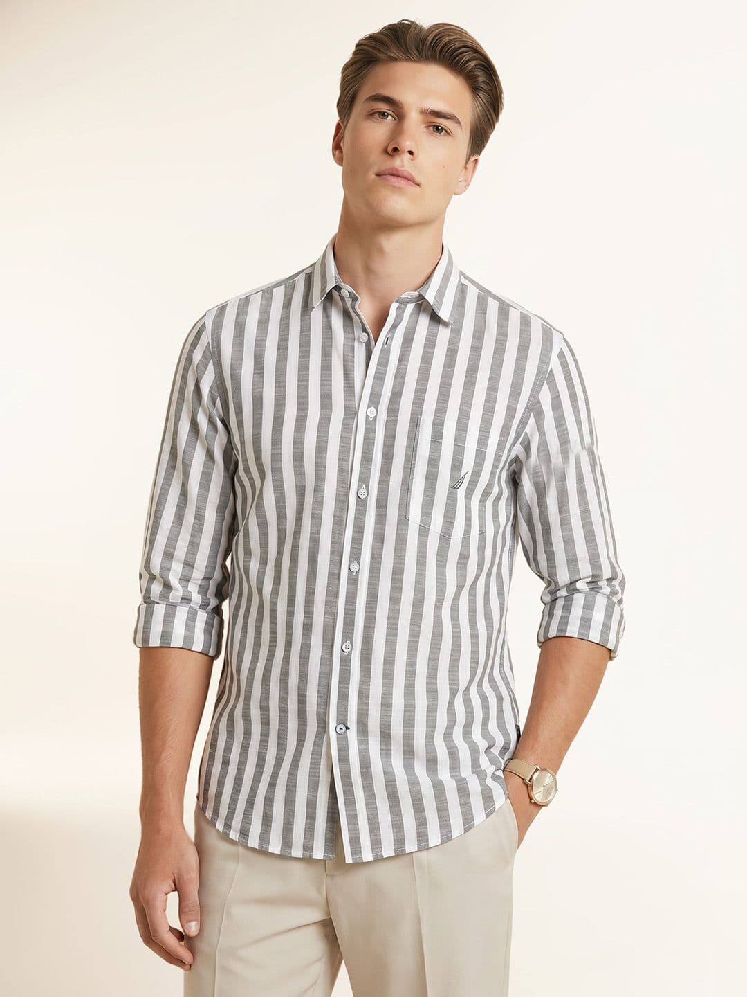 Nautica Slim Fit Striped Pure Cotton Shirt - view 1