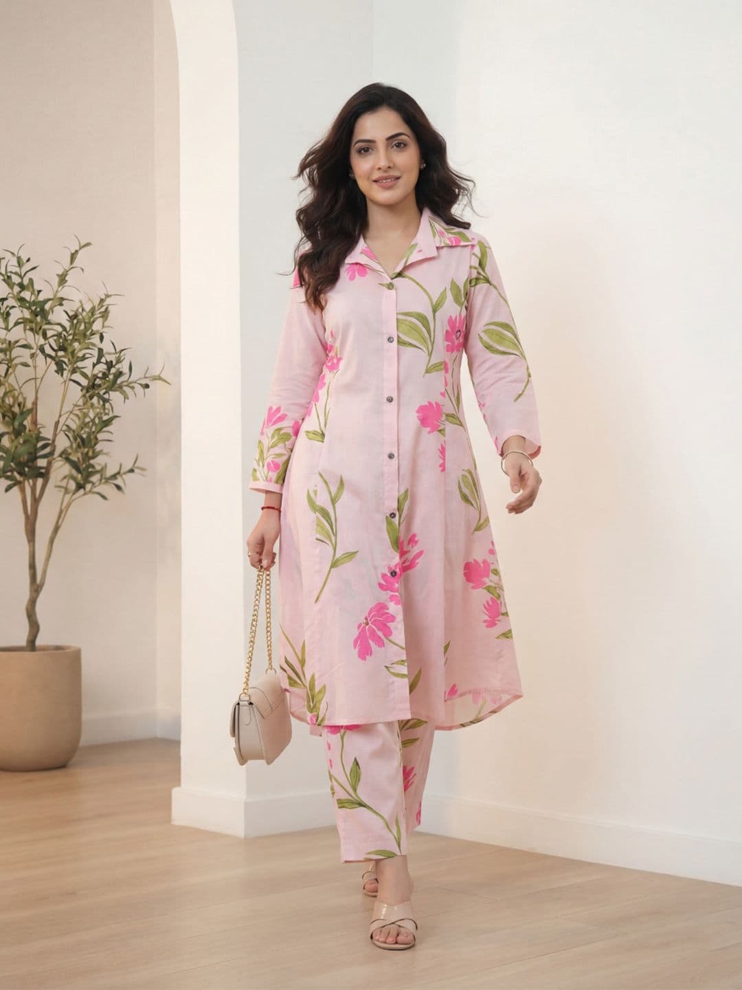 SZN Women Pink Floral Printed Tunic with Trousers - view 1