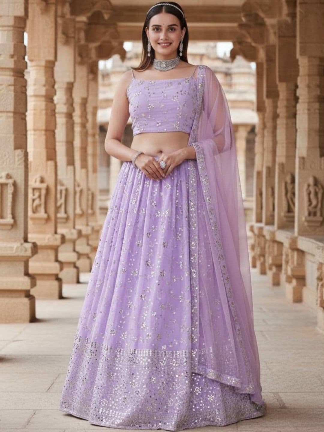 JIHU CULTURE Embellished Sequinned Lehenga & Blouse With Dupatta - view 1
