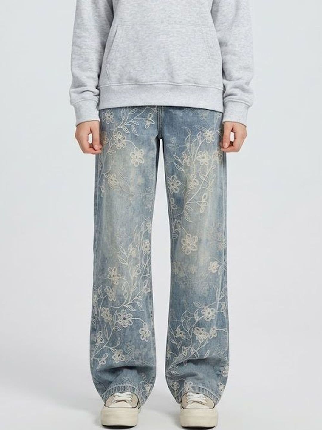 StyleCast x Revolte Women Straight Fit Mid-Rise Highly Distressed Heavy Fade Embroidered Jeans - view 1