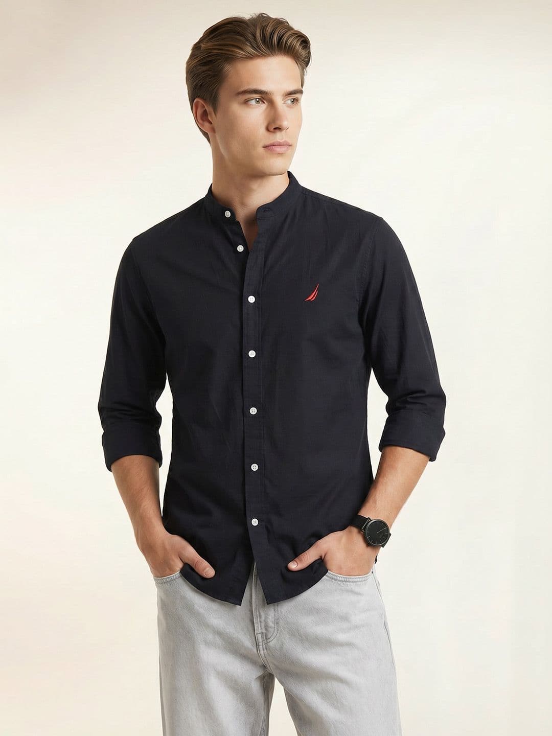 Nautica Slim Fit Mandarin Collar Pure Cotton Shirt - view 1