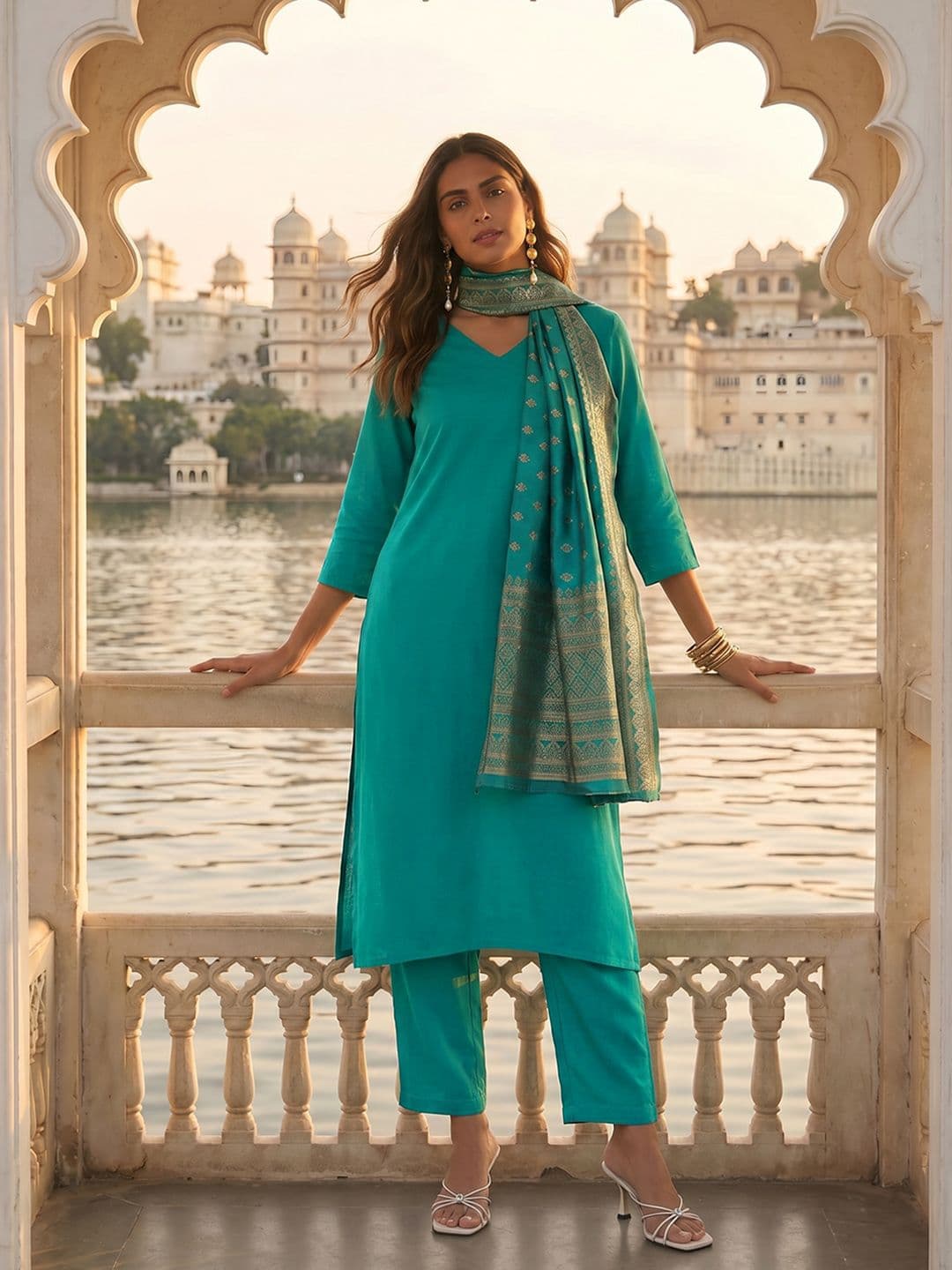 Anouk Rustic Kurta with Trousers & Woven Design Dupatta - view 1
