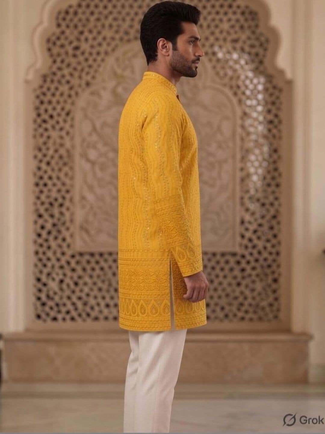INDIROOP Men Embroidered Chikankari Kurta - view 1