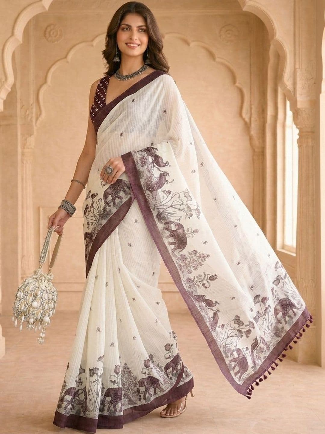SZN Ethnic Motifs Linen Blend Saree - view 1