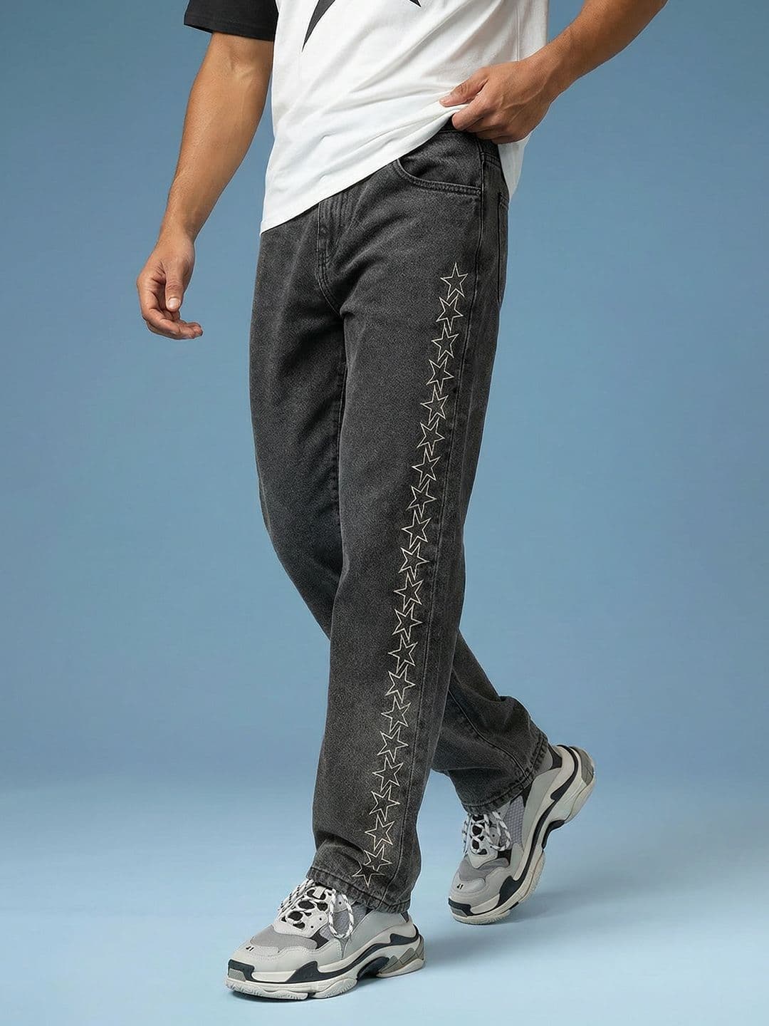 HERE&NOW Men Embroidered Mid-Rise Pure Cotton Straight Fit Jeans - view 1