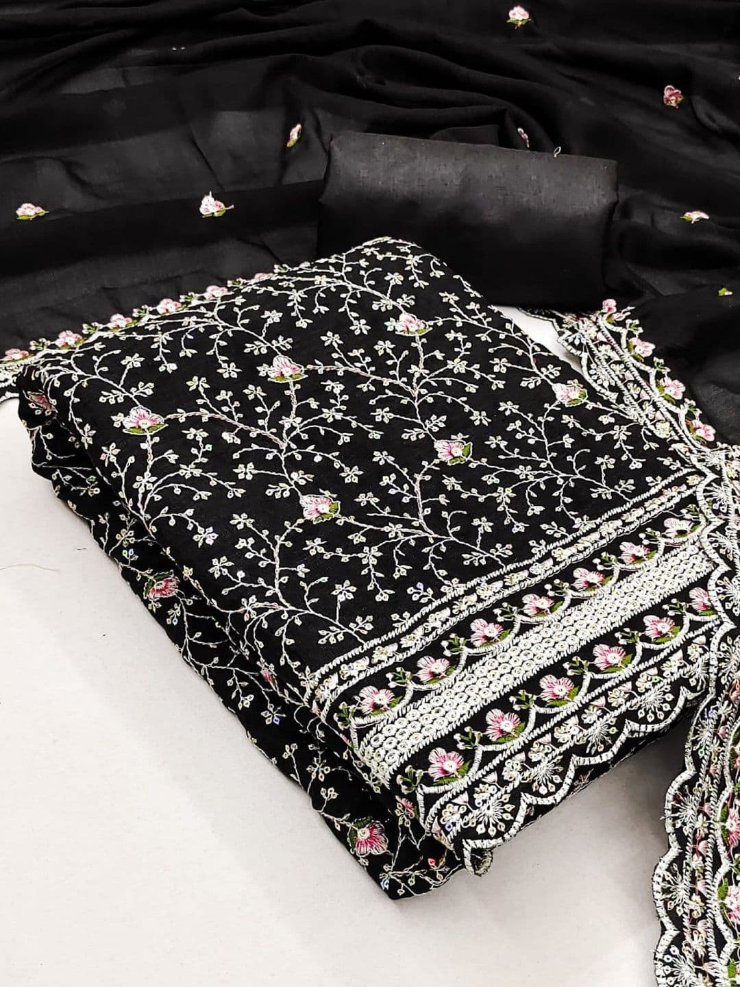 KALINI Embroidered Pure Cotton Unstitched Dress Material - view 1