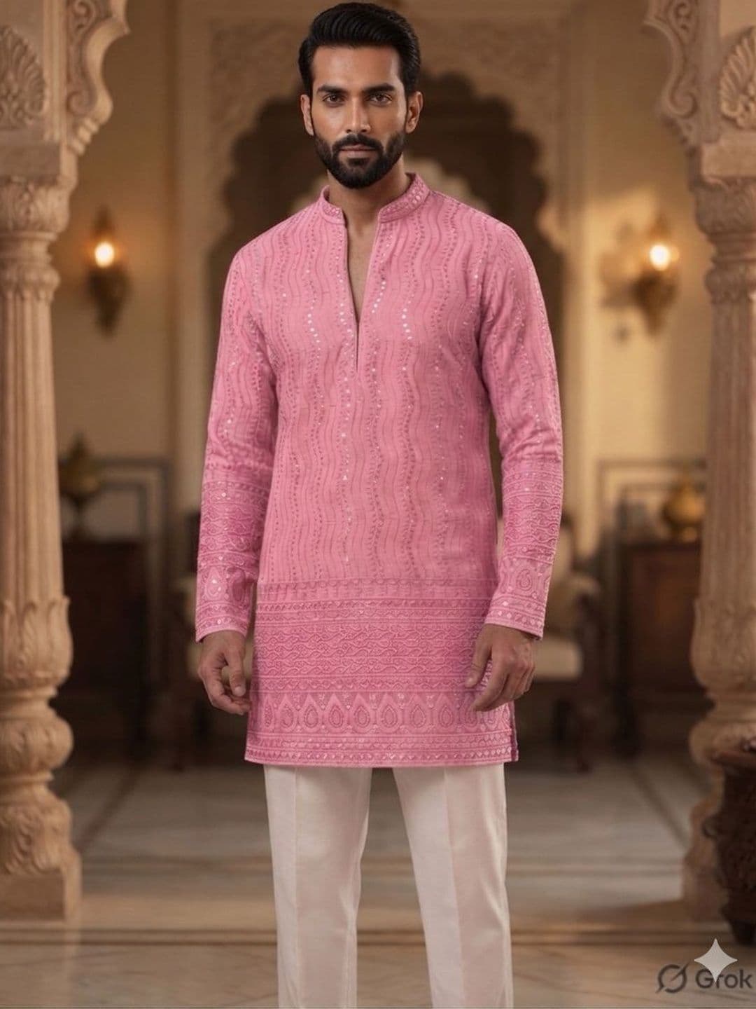 INDIROOP Men Embellished Sequinned Kurta - view 1