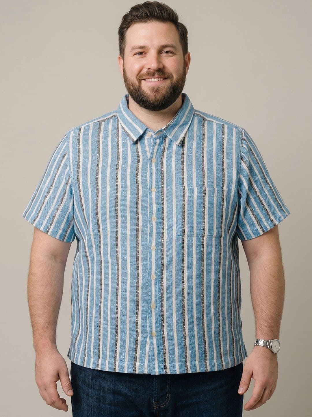 bigbanana Men Plus Size Classic Striped Casual Shirt - view 1