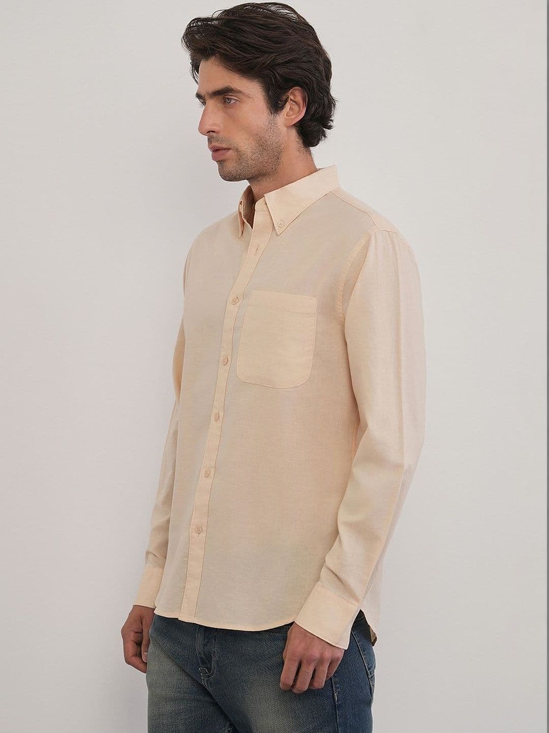 Banana Club Men Classic Spread Collar Long Sleeves Cotton Linen Casual Shirt - view 1