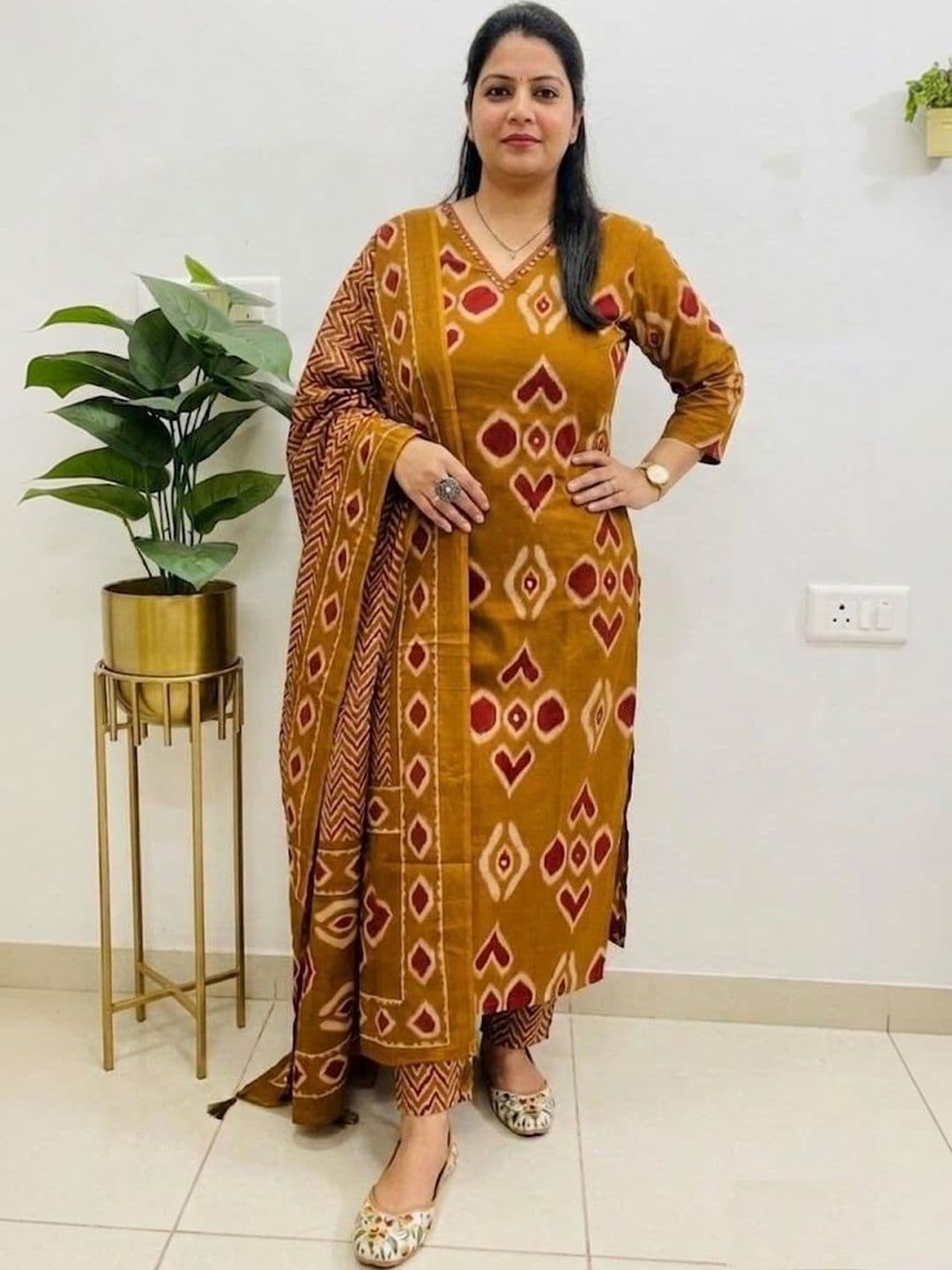 Fabinn Women Ethnic Motifs Printed Regular Pure Cotton Kurta with Trousers & With Dupatta - view 1
