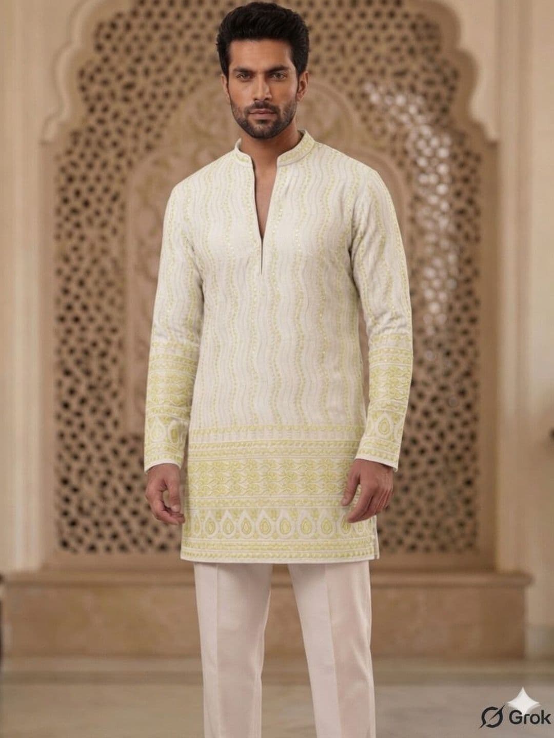 Dincharya Men Embroidered Chikankari Kurta - view 1