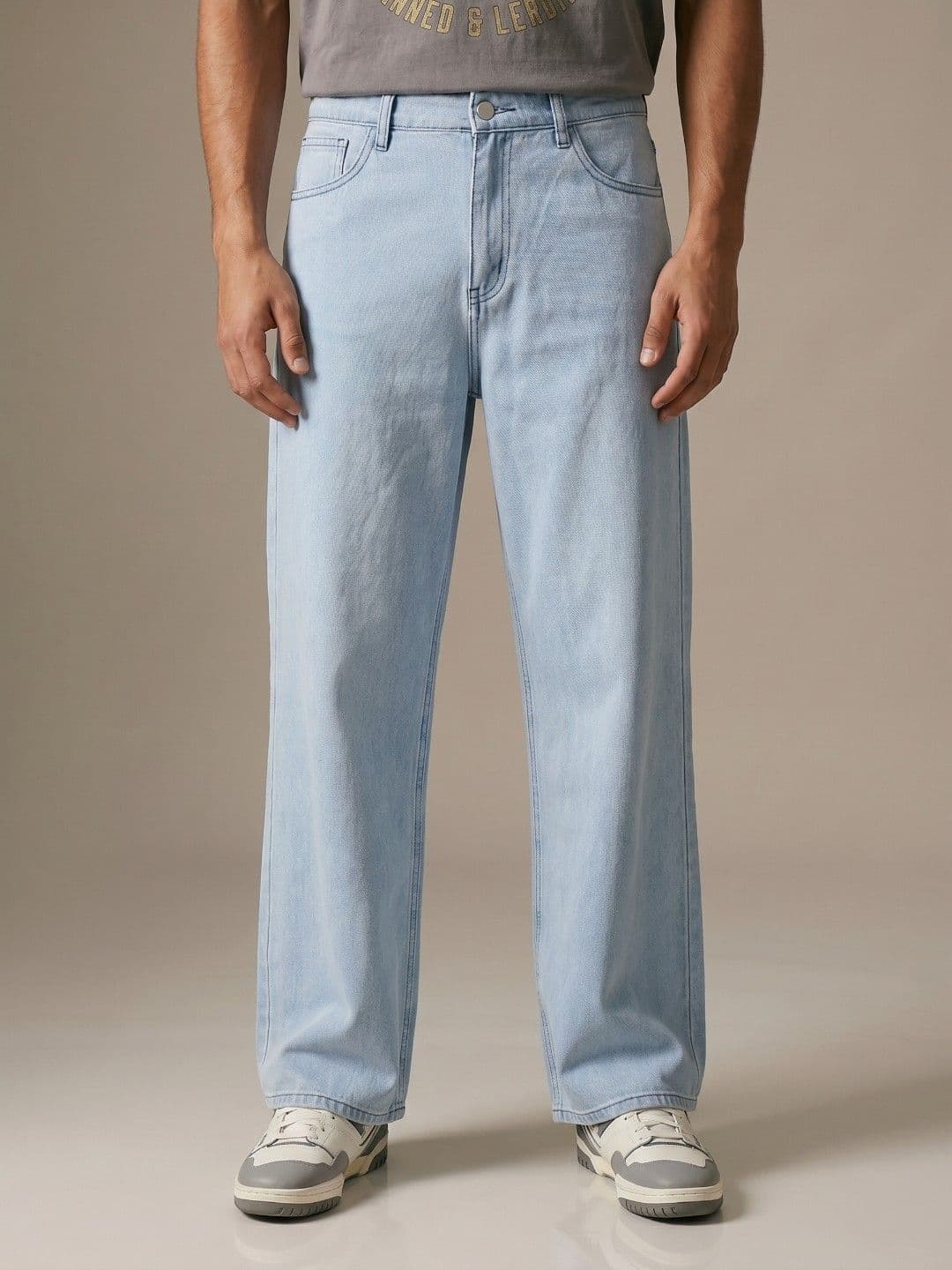 glitchez Men Wide Leg Mid-Rise Pure Cotton Heavy Fade Jeans - view 1