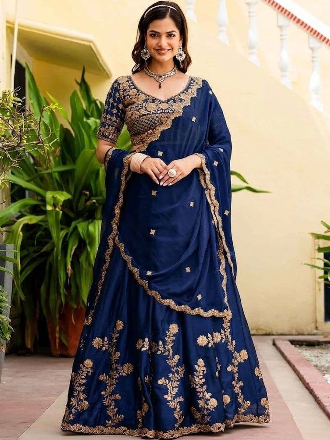 BAESD Embroidered Thread Work Semi-Stitched Lehenga & Blouse With Dupatta - view 1
