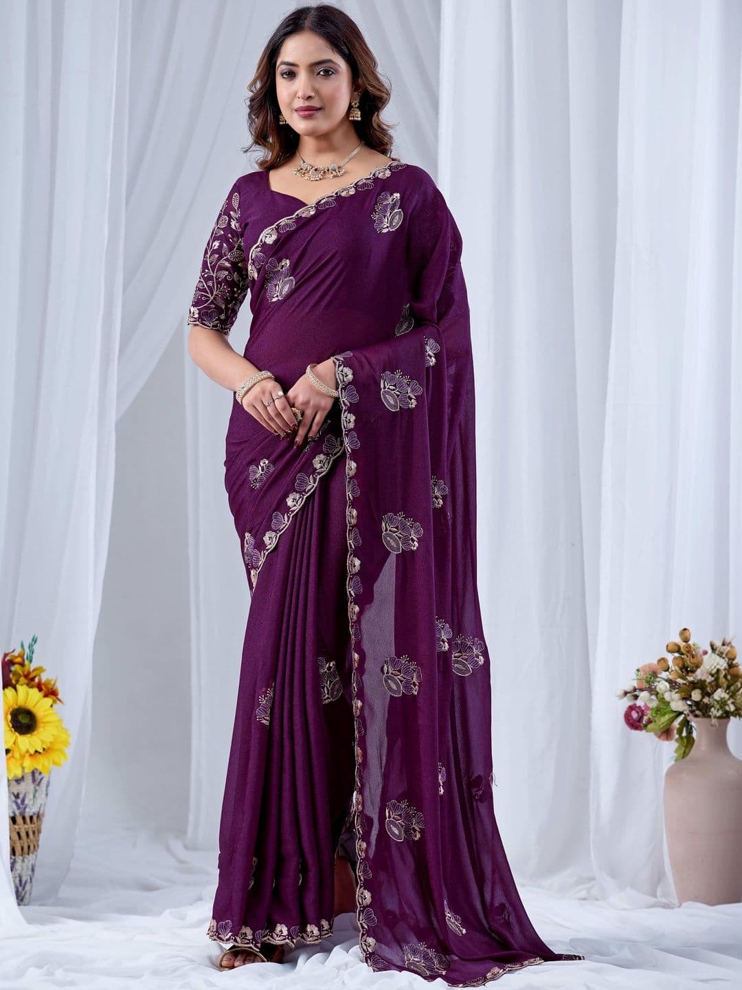 K 5 Fashion Ethnic Motifs Embroidered Pure Georgette Heavy Work Ikat Saree - view 1