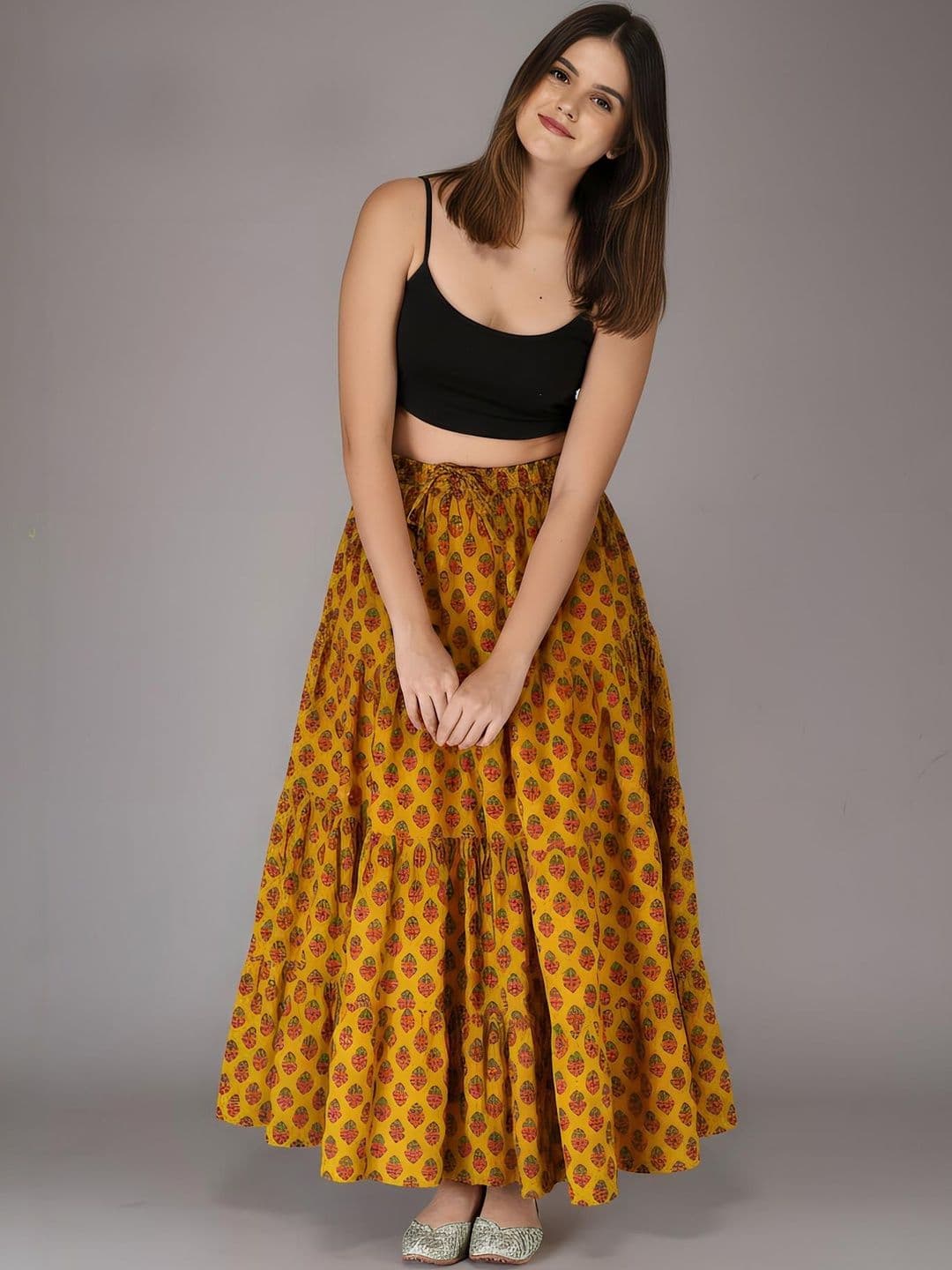 MFGIVA Women Cotton Floral Maxi Tiered Skirt - view 1