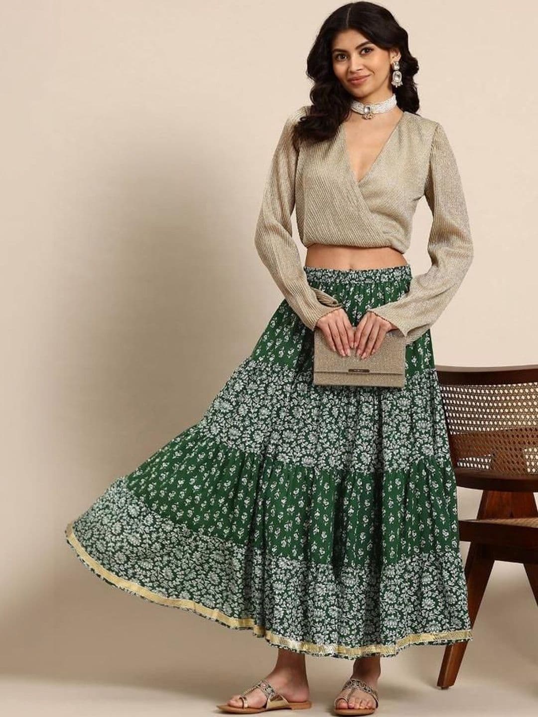 MFGIVA Women Cotton Floral Maxi Tiered Skirt - view 1