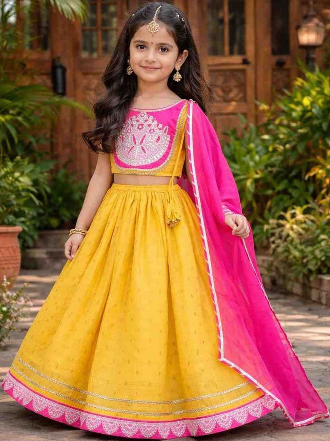 KALINI Girls Embroidered Thread Work Tie and Dye Ready to Wear Lehenga & Blouse With Dupatta - view 1