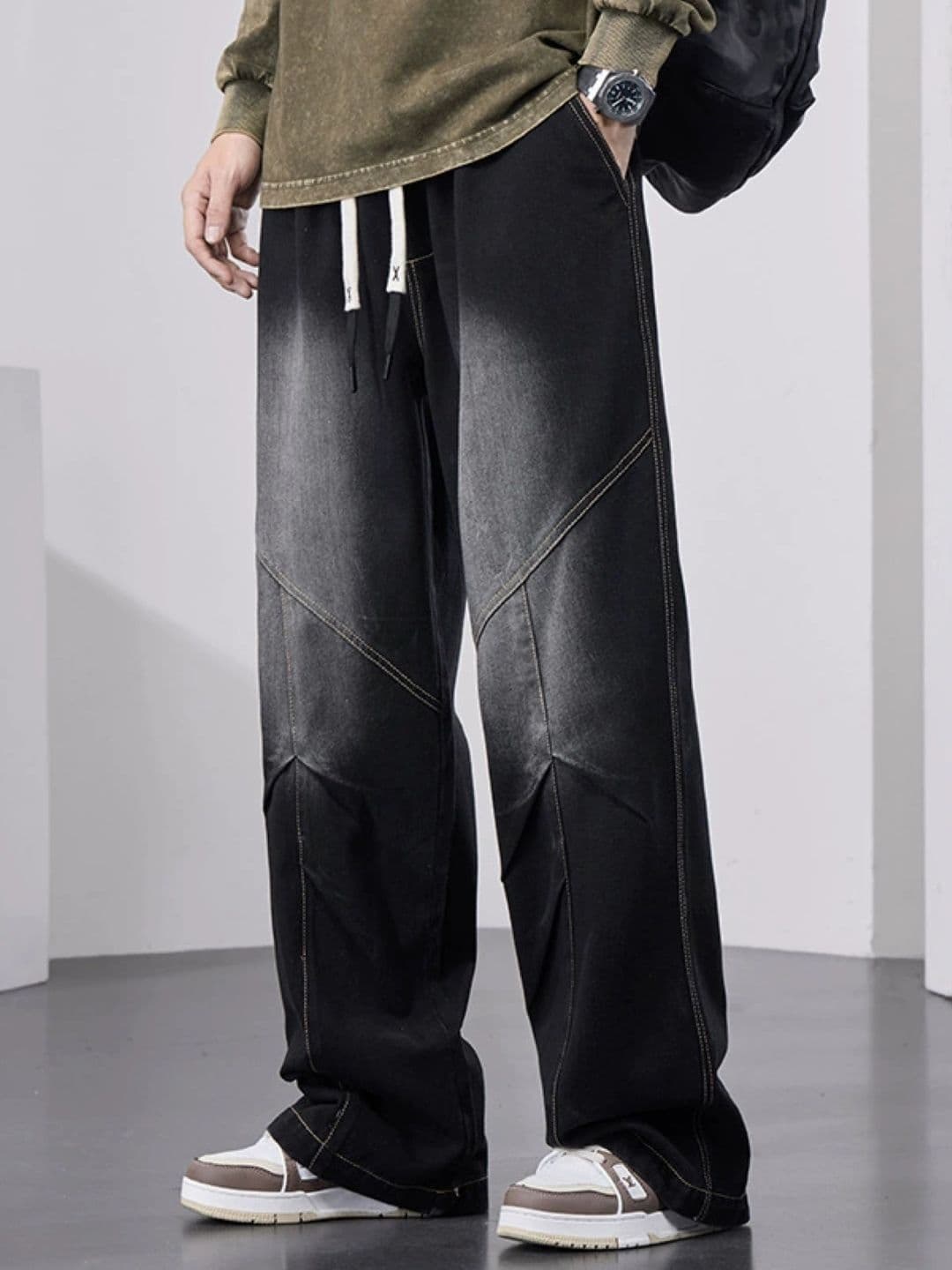 StyleCast Men Wide Leg Mid-Rise Heavy Fade Jeans - view 1