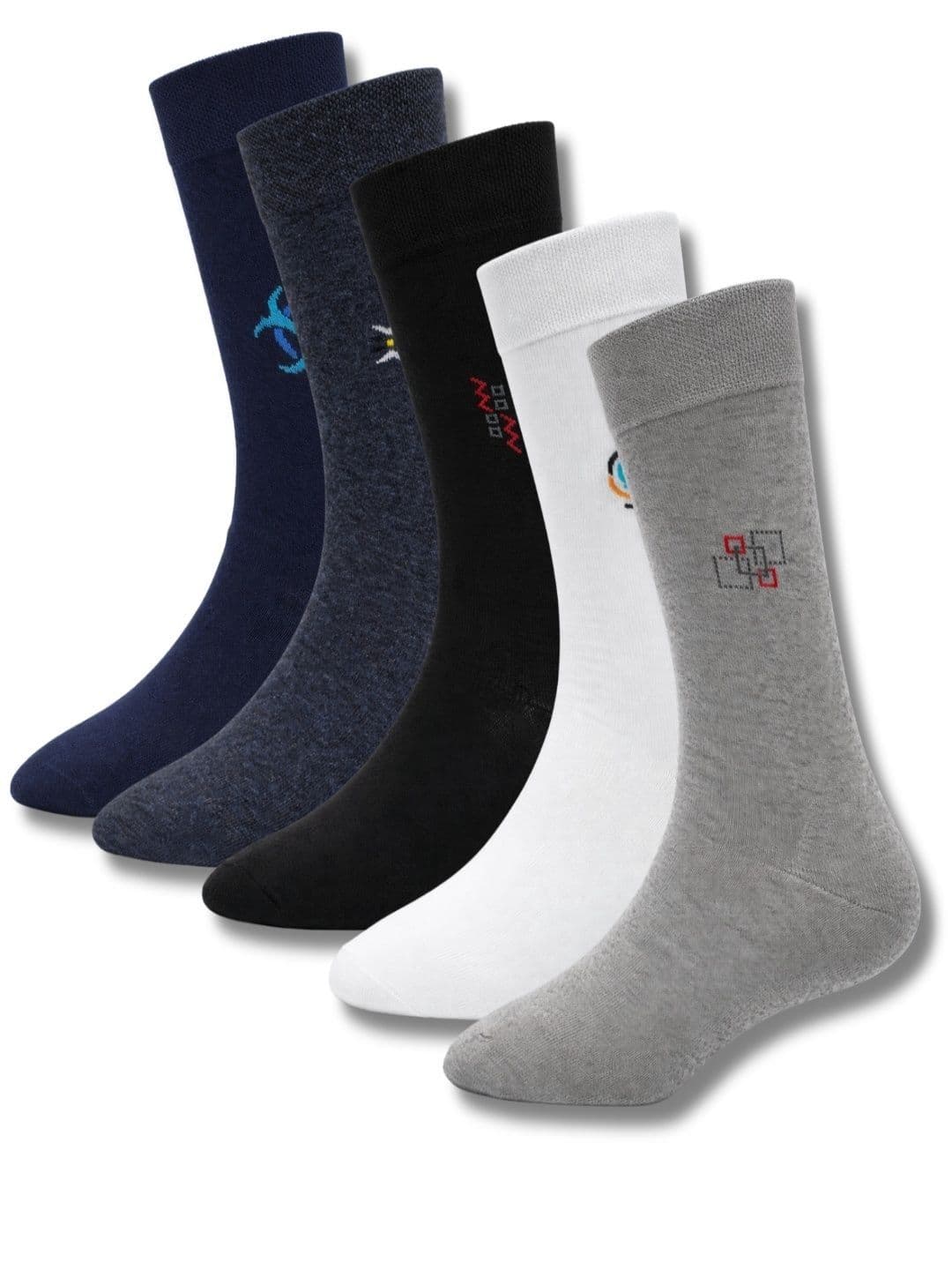 young arrow Men Pack of 5 Cotton Assorted Patterned Calf Length Socks - view 1