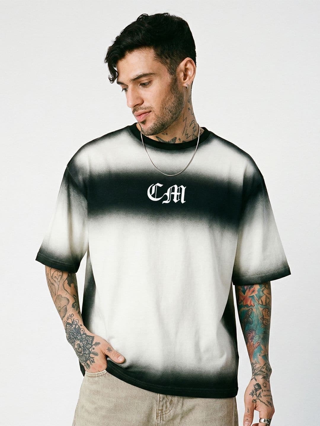 Crazymonk Colourblocked Drop-Shoulder Sleeves Cotton Oversized T-shirt - view 1