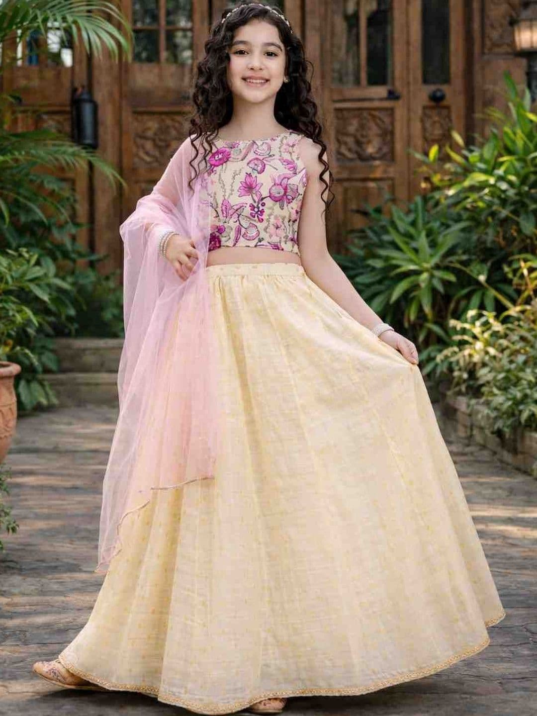 KALINI Girls Embroidered Sequinned Tie and Dye Ready to Wear Lehenga & Blouse With Dupatta - view 1