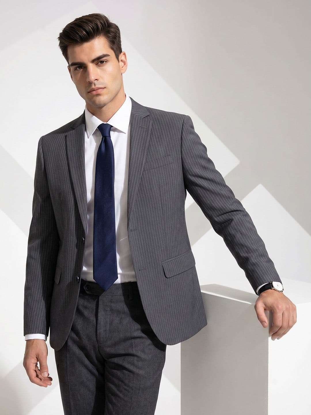 INVICTUS Striped Regular Fit Notched Lapel Collar Single Breasted Formal Blazer - view 1