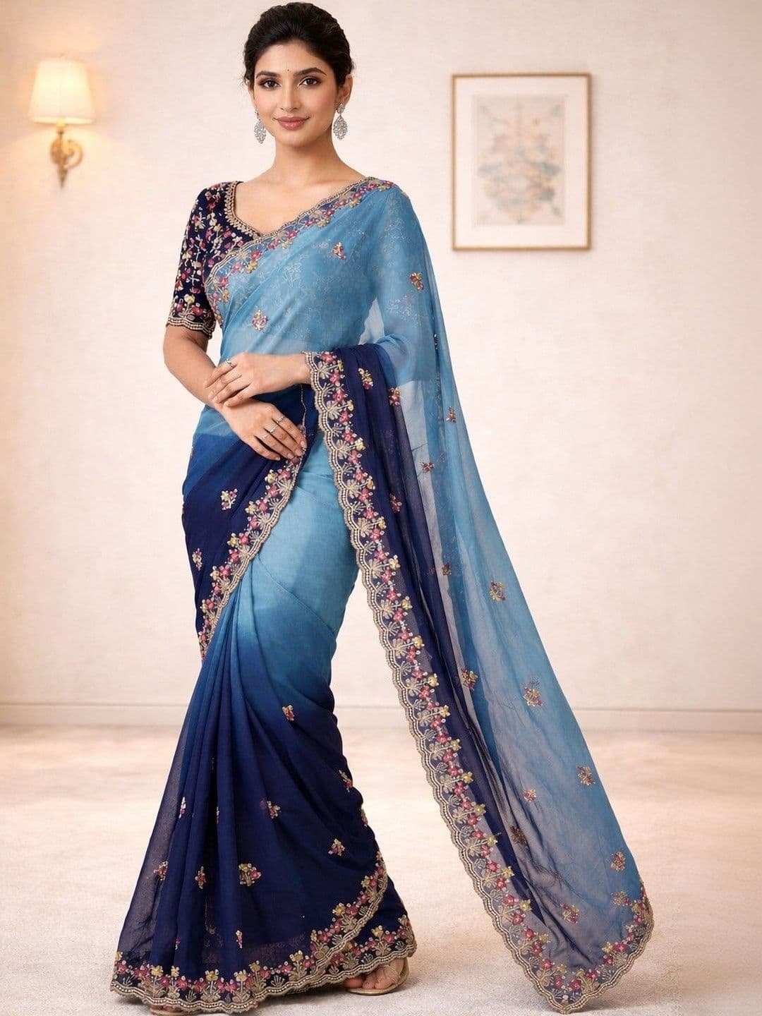 all about you Floral Embroidered Saree - view 1