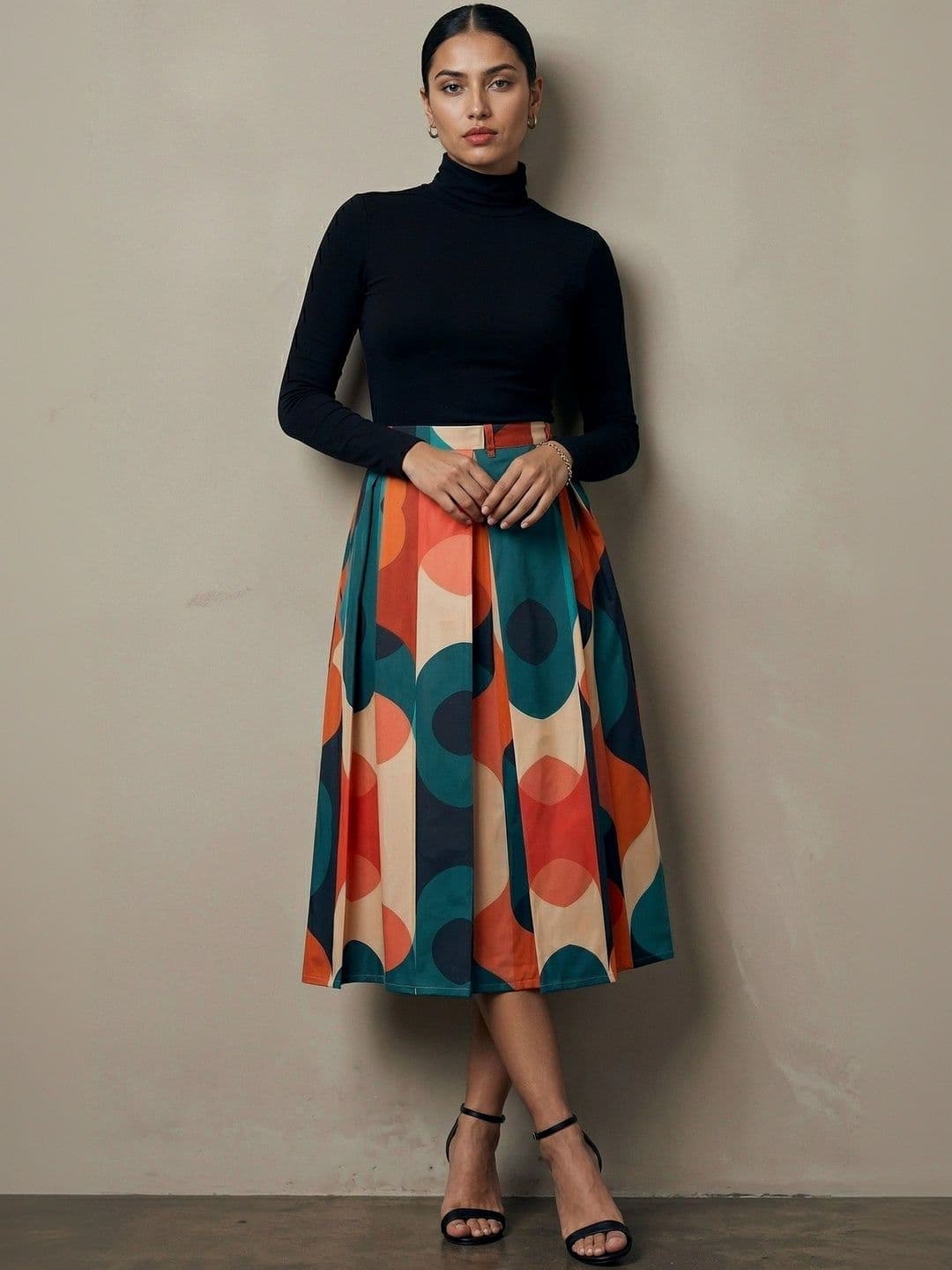 AASK Women Pure Cotton Blend Geometric Midi A-Line Skirt - view 1