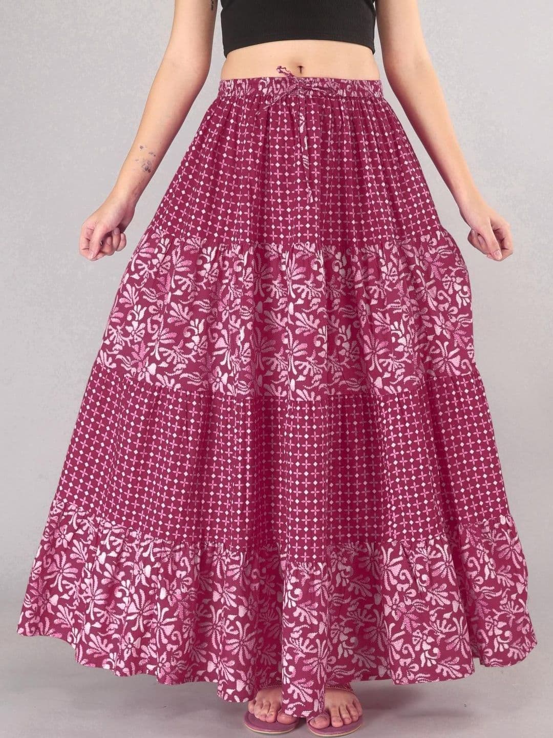MFGIVA Women Cotton Geometric Tiered Maxi Skirt - view 1
