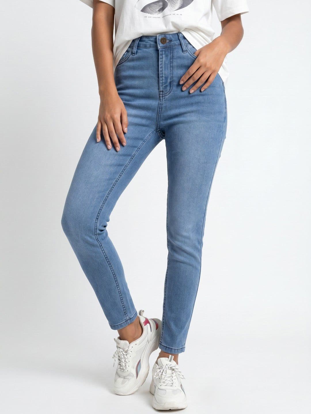 glitchez Women Skinny Fit Mid-Rise Light Fade Stretchable Jeans - view 1