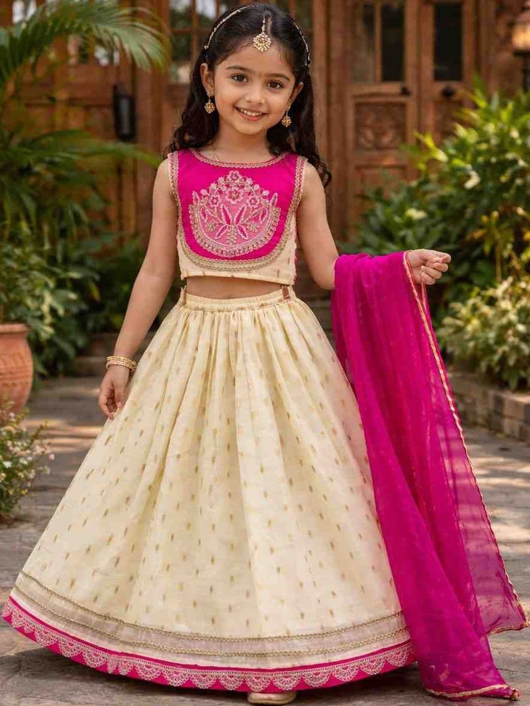 KALINI Girls Embroidered Thread Work Tie and Dye Ready to Wear Lehenga & Blouse With Dupatta - view 1