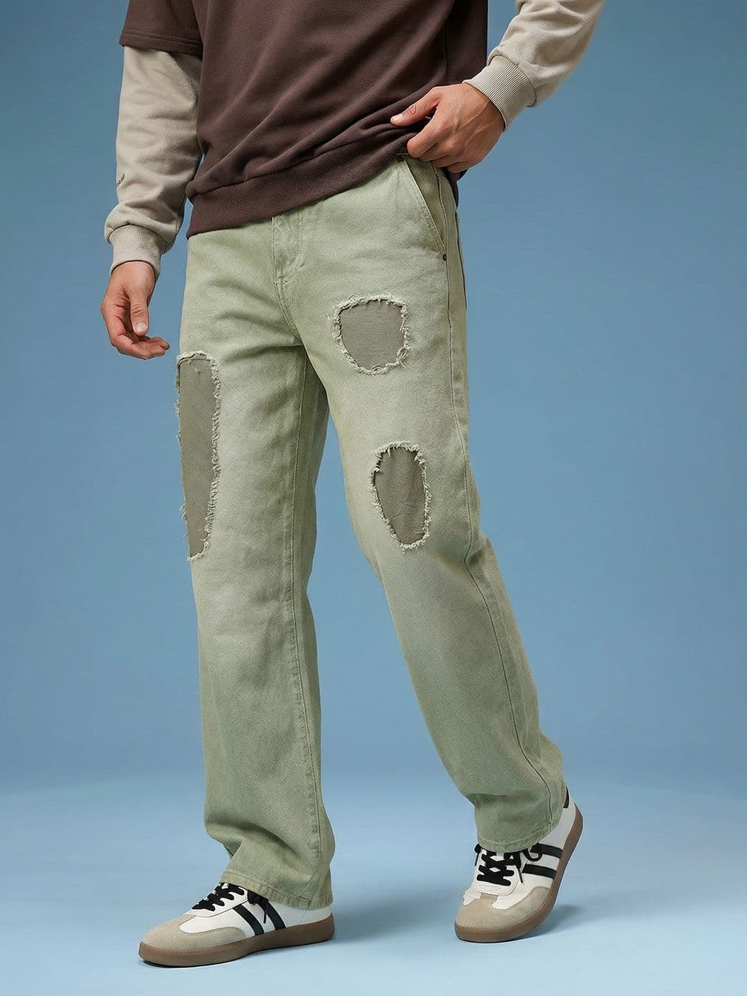 HERE&NOW Men Mid-Rise Mildly Distressed Pure Cotton Baggy Fit Jeans - view 1