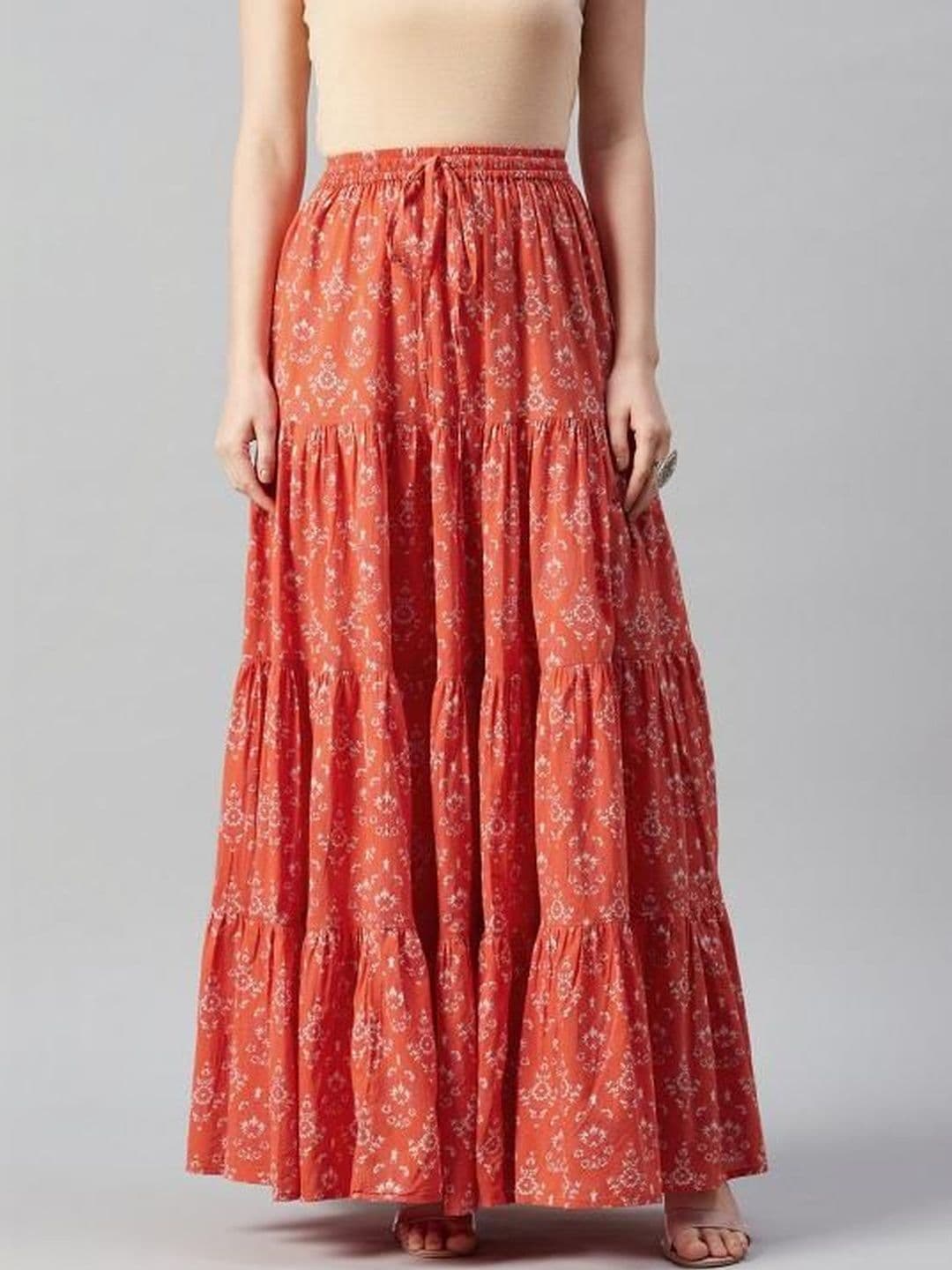 MFGIVA Women Cotton Floral Tiered Maxi Tiered Skirt - view 1