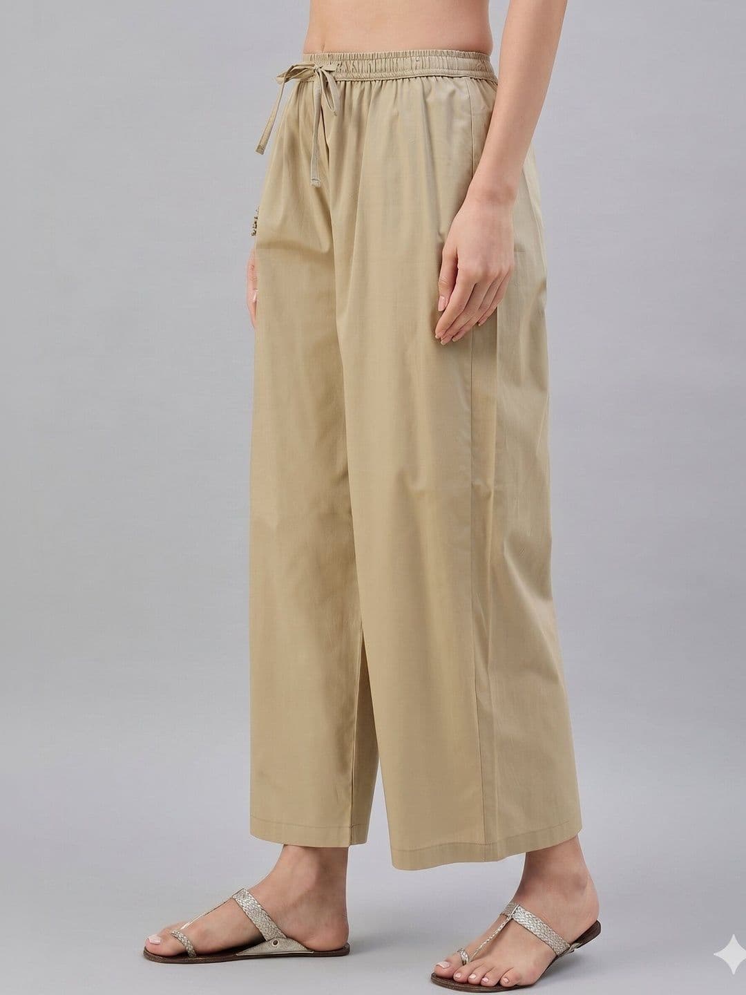 Keitra Women Elastic Waist Relaxed Fit Cotton Casual Palazzo Pants - view 1