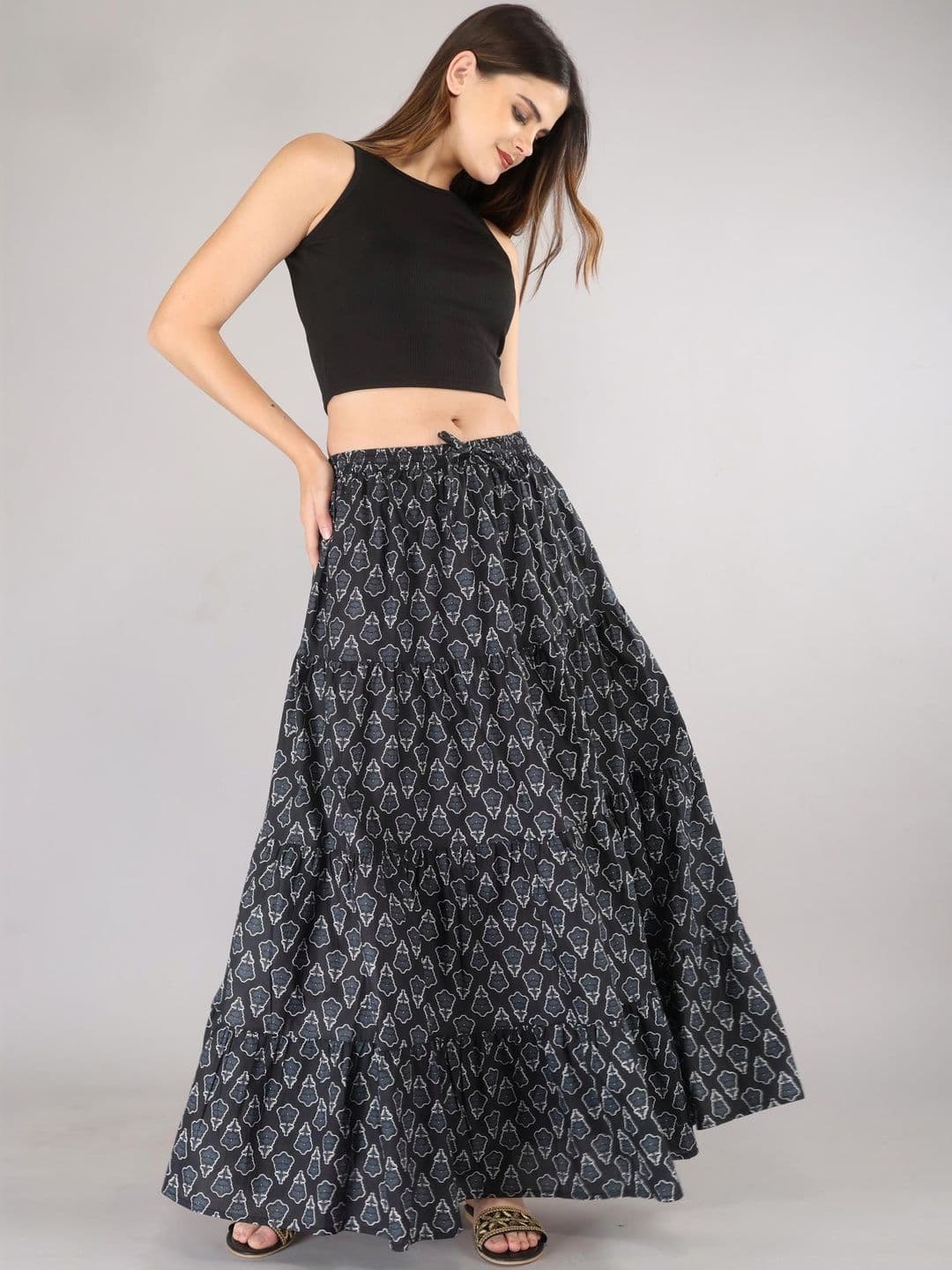 MFGIVA Women Cotton Abstract Tiered Maxi Tiered Skirt - view 1