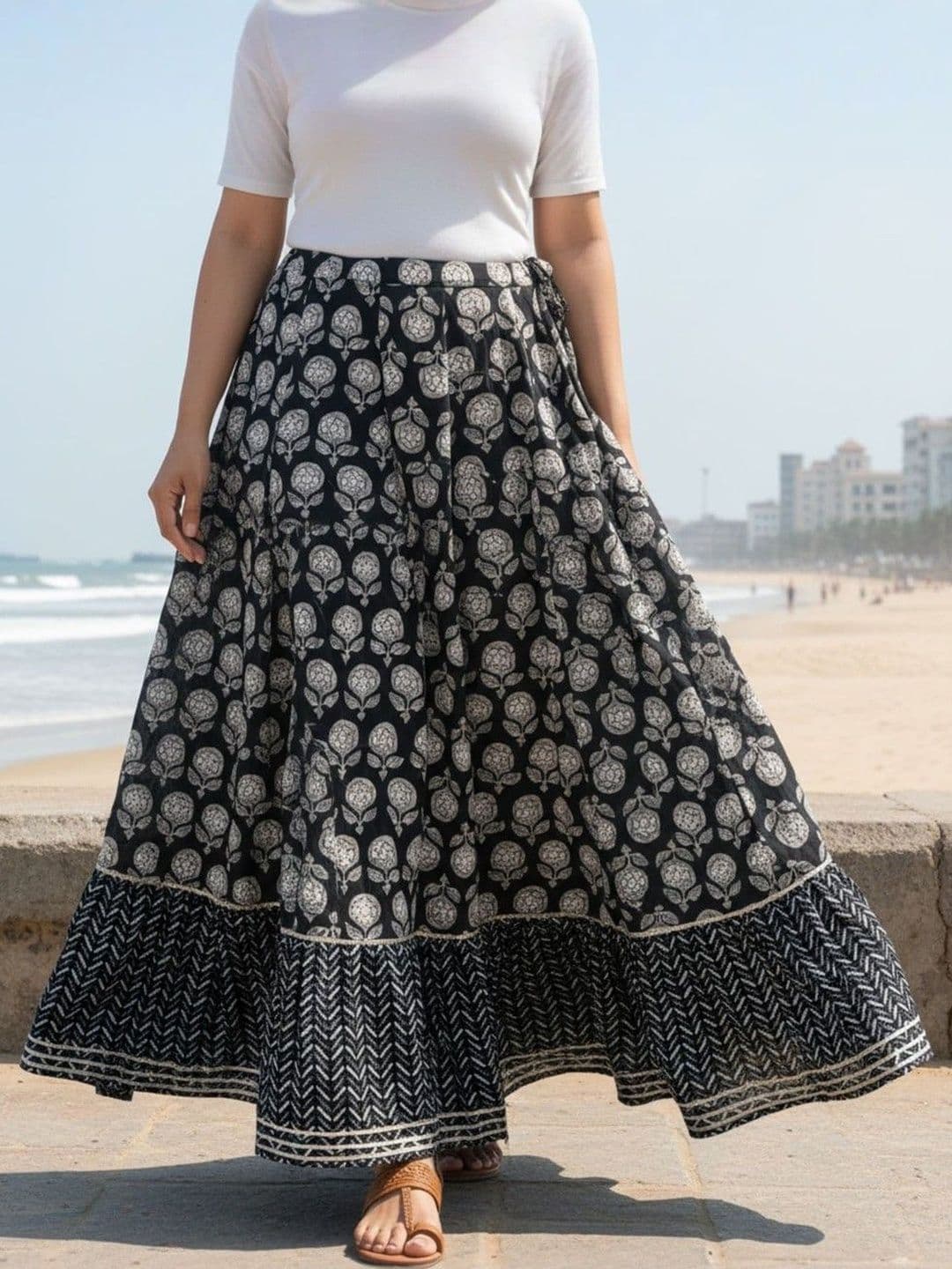 Sangria Women Cotton Cambric Floral Maxi Flared Skirt - view 1