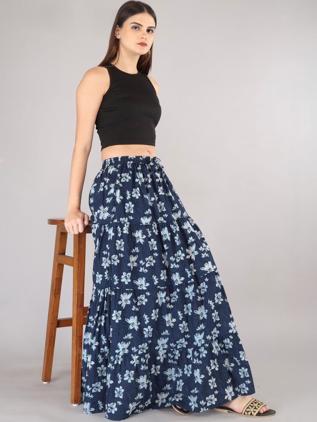 MFGIVA Women Cotton Floral Maxi Tiered Skirt - view 1