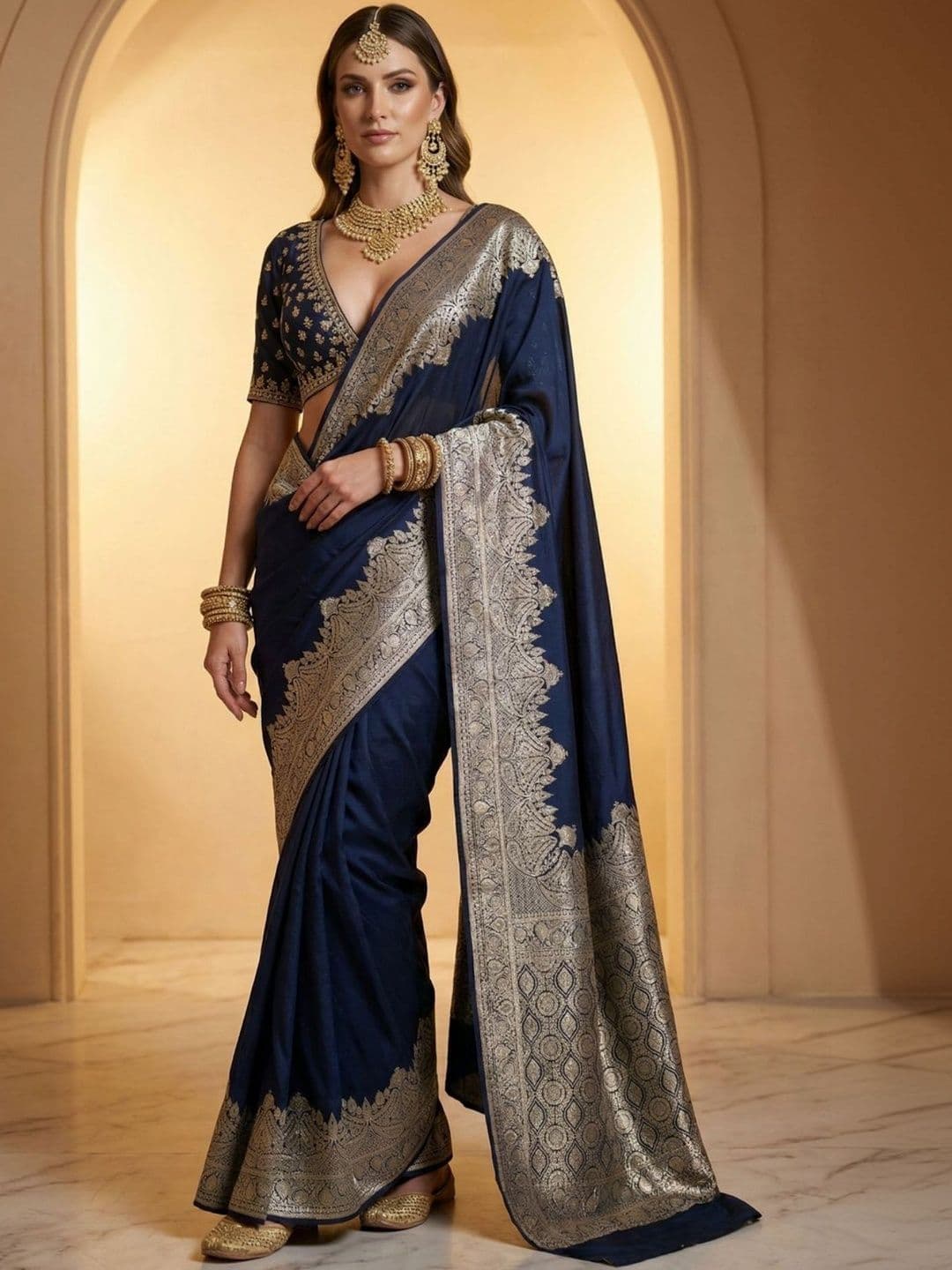 KALINI Ethnic Motifs Woven Design Zari Art Silk Banarasi Saree - view 1