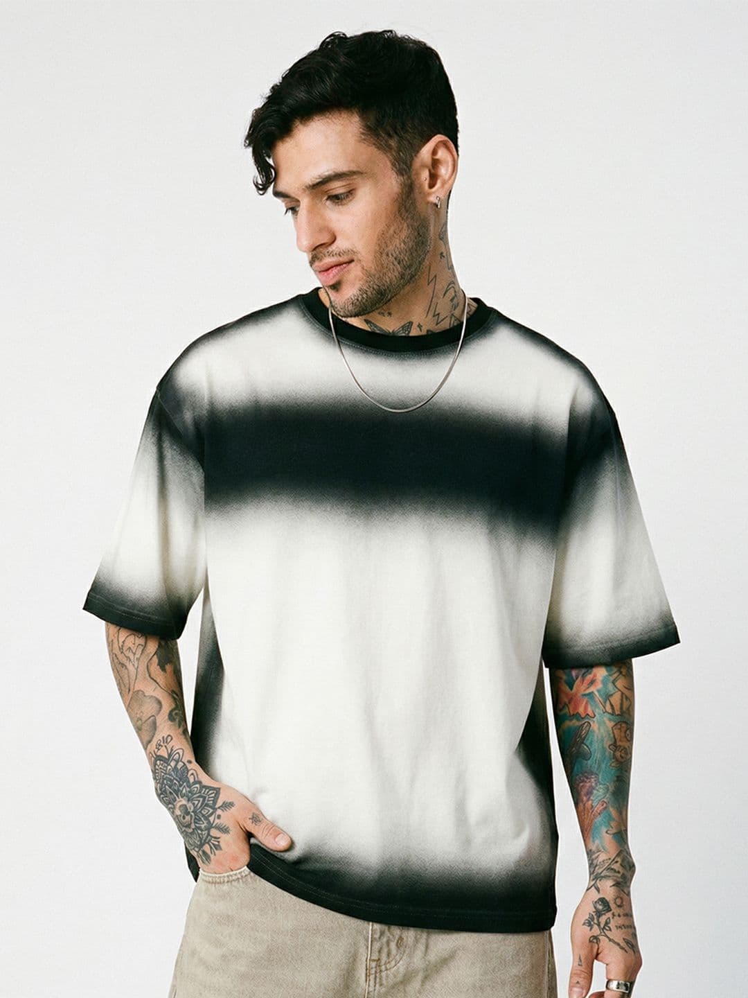Crazymonk Plain Obsidian Haze Cotton Round Neck Short Sleeves Relaxed Fit T-shirt - view 1