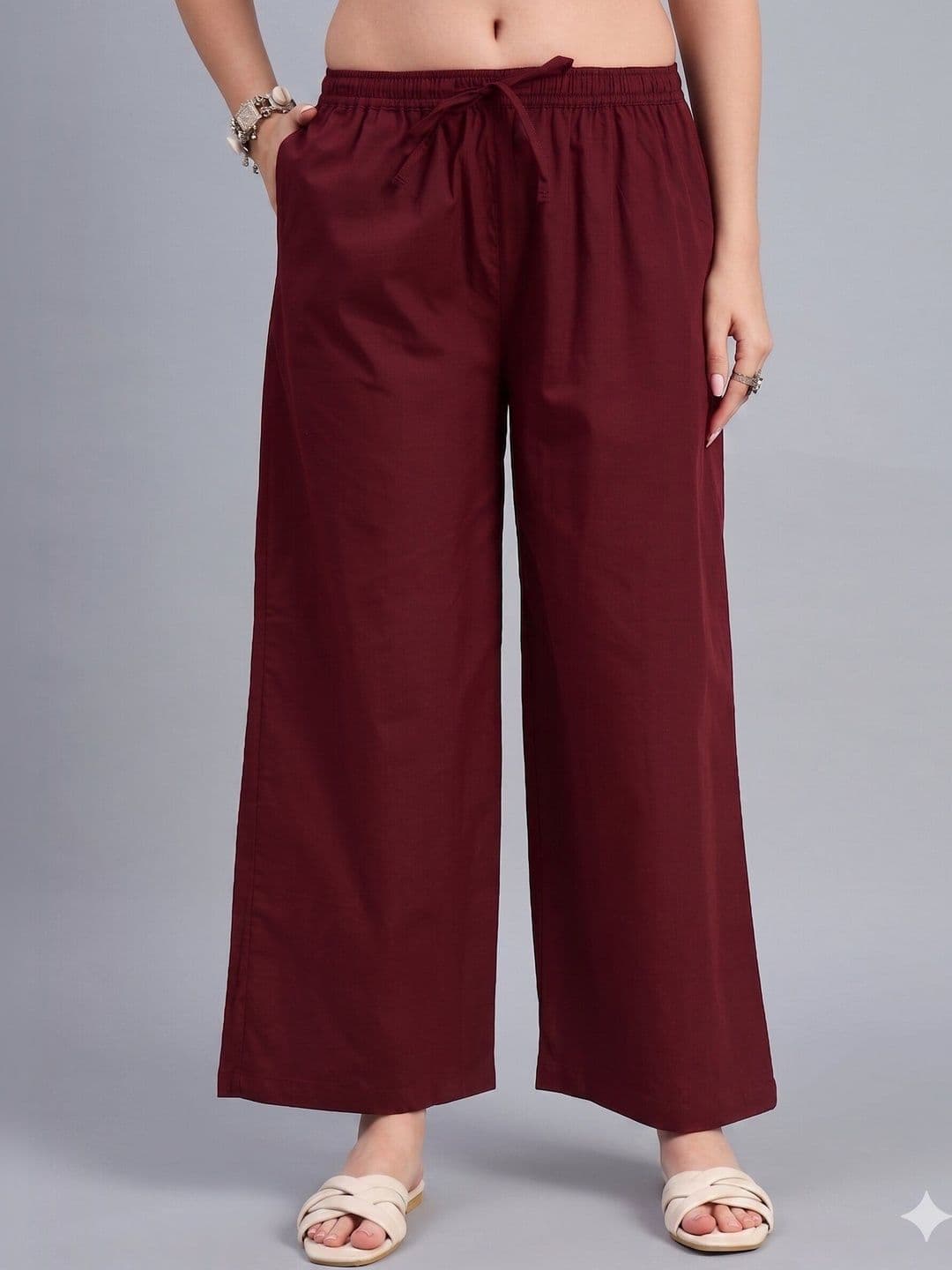 Keitra Women Elastic Waist Relaxed Fit Cotton Casual Palazzo Pants - view 1