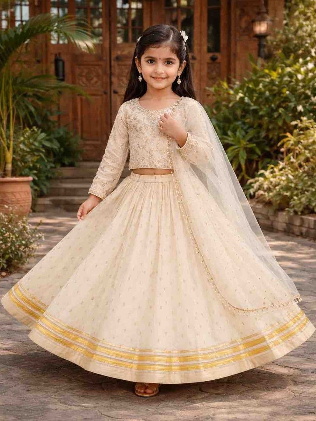 KALINI Girls Embroidered Thread Work Ready to Wear Lehenga & Blouse With Dupatta - view 1