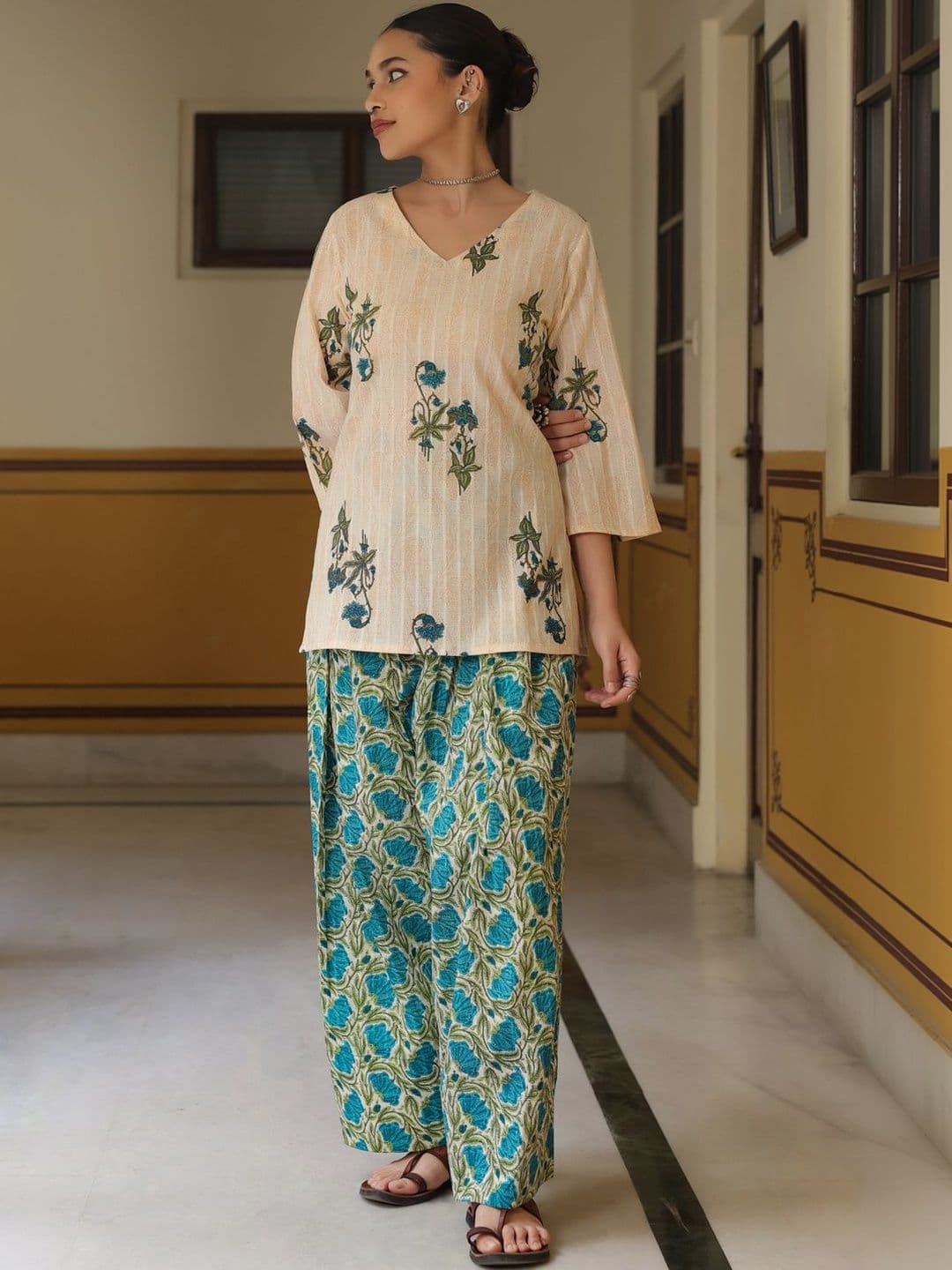 anayna Women Floral Printed Regular Pure Cotton Kurti with Dhoti Pants - view 1