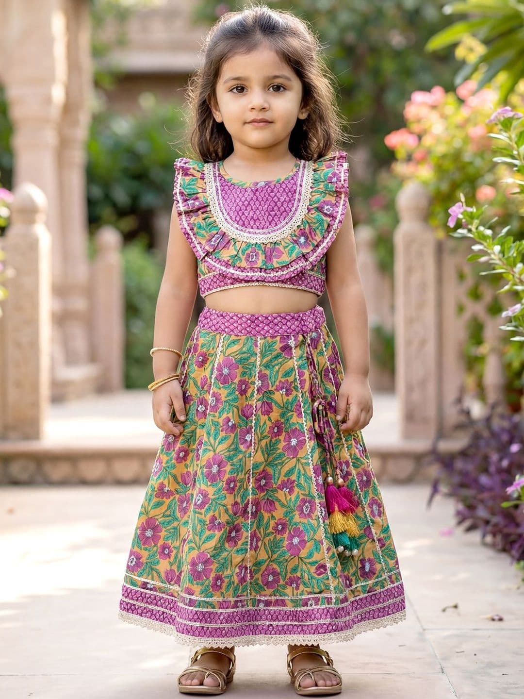LIL PITAARA Girls Printed Block Print Ready to Wear Lehenga & - view 1