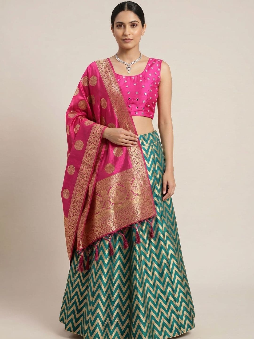 SHAVIDR ENTERPRISE Embellished Mirror Work Semi-Stitched Lehenga & Blouse With Dupatta - view 1